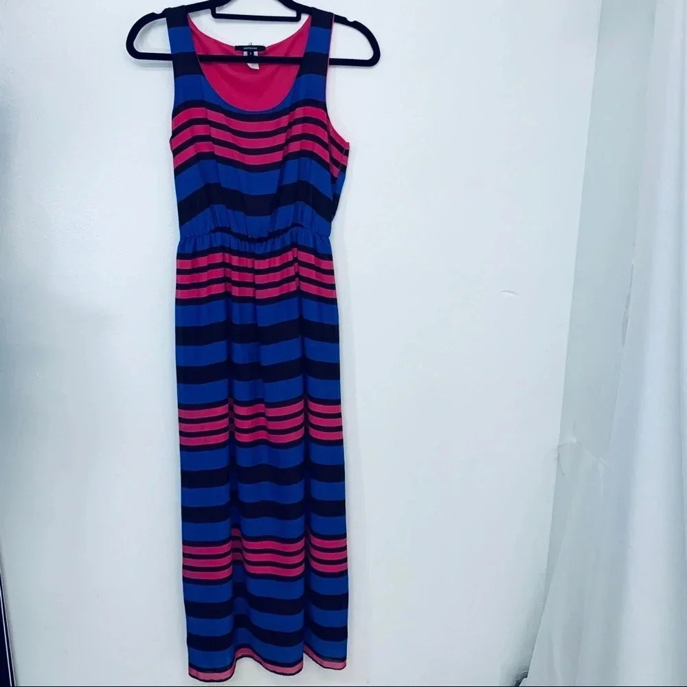 Espresso Maxi Dress Small Colorful Blue Pink Sheer Lined Sleeveless Boho G90